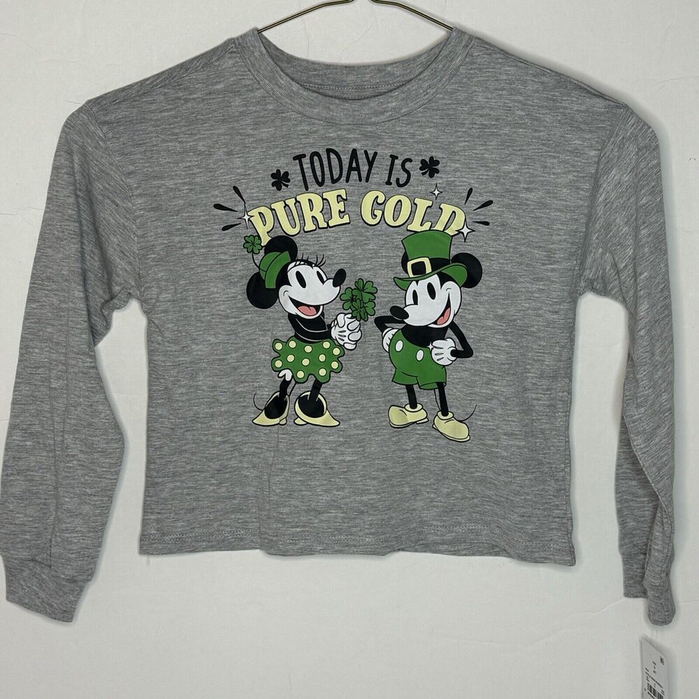 Disney Minnie & Mickey Mouse "Today is Pure Gold" Gray Long Sleeve T-shirt NEW!